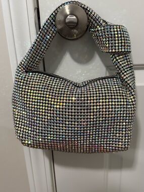 NWOT Rhinestone Knot Handle Hobo Bag AB Crystal Shoulder Purse